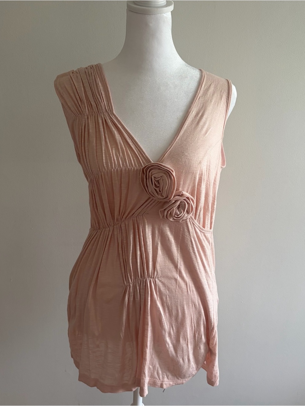 Olivia Moon Blush Pink Sleeveless V-Neck Tunic with Rose Detail